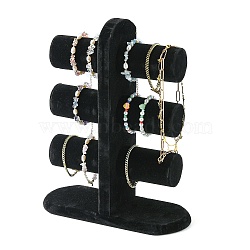 Wooden Velours T-Bar Bracelet/Bangle Display Stands, 3-Tier, Black, 31x25.5x10cm(BDIS-N018-01)