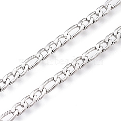 Tarnish Resistant 304 Stainless Steel Figaro Chain, with Spool, Unwelded, Stainless Steel Color, Link: 7.5x3.5x0.7mm and 5.5x3.5x0.7mm, about 32.8 Feet(10m)/roll(CHS-M003-12P-C)