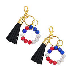 Polymer Clay Rhinestone Beads Keychain, with Imitation Leather Big Tassel, Alloy Swivel Lobster Claw Clasps, Mixed Color, 12cmm, 2pcs/set(KEYC-PH01532)