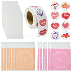 200Pcs Paper Earring Display Card, with 2 Bags 2 Colors OPP Cellophane Bags and Heart Self Adhesive Paper Stickers, Mixed Color, Display Card: about 80x50mm, Bag: 13.5x9.7cm, about 95~100pcs/bag, 1 bag/color(CDIS-FS0001-15)