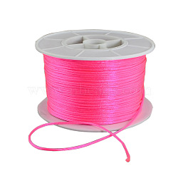Round Nylon Thread, Rattail Satin Cord, for Chinese Knot Making, Hot Pink, 1mm, 100yards/roll(NWIR-R005-006)