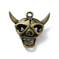 Halloween Alloy Pendants, Skull, Antique Bronze, 32x33.5x12.5mm, Hole: 2.5mm(FIND-G019-03AB)