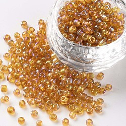 8/0 Round Glass Seed Beads, Transparent Colours Rainbow, Round Hole, Dark Goldenrod, 8/0, 3mm, Hole: 1mm, about 1111pcs/50g, 50g/bag, 18bags/2pounds(SEED-US0003-3mm-162C)