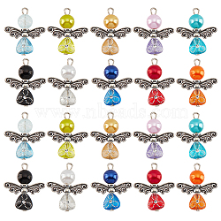 Acrylic Angel Pendants, with Imitation Pearl Beads and Alloy Findings, Mixed Color, 25~26x21.5x8mm, Hole: 1.6~2mm, 10cs/bag(FIND-WH0110-377)