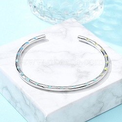 Brass Open Cuff Bangles for Women, with Enamel, Long-Lasting Plated, Light Sky Blue, Inner Diameter: 2-1/8x2-1/8 inch(5.3x5.5cm)(BJEW-G736-12P-01)