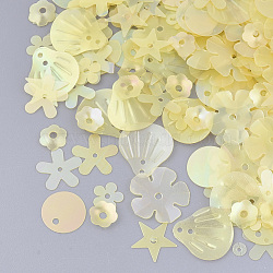 Ornament Accessories, PVC Plastic Paillette/Sequins Beads, Frosted, Mixed Shapes, Champagne Yellow, 3~13.5x3~13.5x0.2mm, Hole: 0.9~1.5mm(PVC-T005-065A)