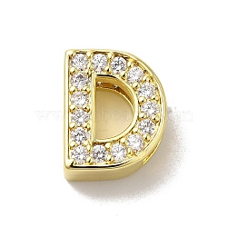 Brass Micro Pave Cubic Zirconia Beads, Lead Free & Cadmium Free, Long-Lasting Plated, Real 18K Gold Plated, Letter D, 12.5x10x5mm, Hole: 9.5x2mm(KK-H487-25G-04)