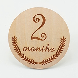 Basswood Milestone Cards, with Word, Flat Round with 2 Months, BurlyWood, 100x3mm, 12pcs/set(X-WOOD-TAC0005-07D)