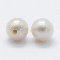 Natural Cultured Freshwater Pearl Beads, Half Drilled, Round, Floral White, 4.5~5mm, Hole: 0.8mm(PEAR-P056-008)