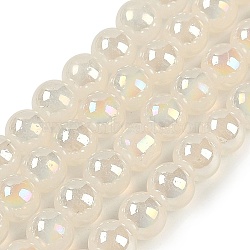 Baking Painted Electroplate Glass Beads Strands, AB Color Plated, Round, Antique White, 8.5mm, Hole: 1.5mm, about 95pcs/strand, 29.53''(75cm)(GLAA-G120-01F)