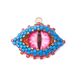 Handmade Glass Seed Beads, Loom Pattern, Evil Eye Pendant, Deep Sky Blue, 20x29x6mm, Hole: 2.5mm(PALLOY-MZ00274)