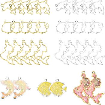 SUPERFINDINGS 36 Pcs 6 Styles Alloy Open Back Bezel Pendants, for DIY UV Resin, Epoxy Resin, Pressed Flower Jewelry, Cadmium Free & Lead Free, Golden, 6pcs/style