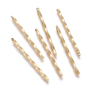 Ion Plating(IP) 304 Stainless Steel Pendants, with Jump Rings, Twist Bar, Golden, 44x2.5x2.5mm, Hole: 1.6mm