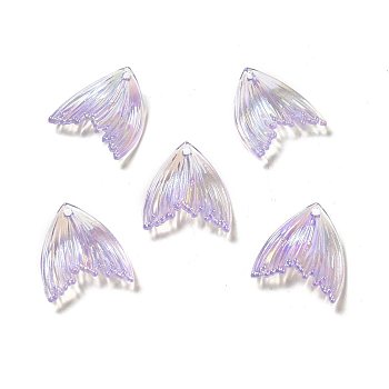 UV Plating Rainbow Iridescent Transparent Acrylic Pendants, Fishtail Charm, Plum, 27x25.7x5mm, Hole: 1.6mm