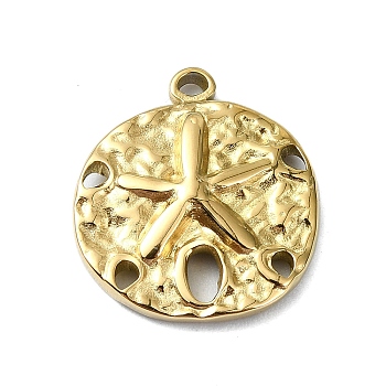 Ion Plating(IP) 304 Stainless Steel Pendants, Real 18K Gold Plated, Flat Round Charm, Starfish, 17x15x3mm, Hole: 1.4mm