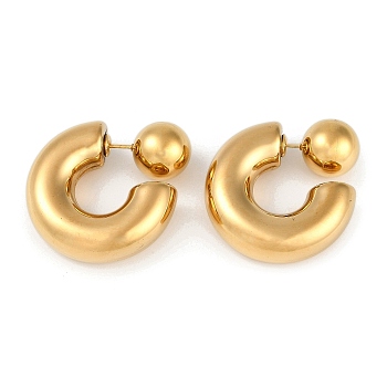 304 Stainless Steel Stud Earrings, Before and After Two Generations of Simple Wind Type C-Shaped Earrings for Women, Real 18K Gold Plated, 30.5x36mm