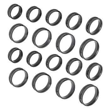 18Pcs 9 Size 201 Stainless Steel Grooved Finger Ring for Men Women, Electrophoresis Black, Inner Diameter: 16~22.2mm, Wide: 6mm, 2Pcs/size