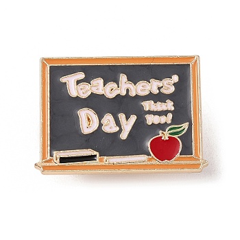Teacher's Day Theme Rack Plating Light Gold Alloy Brooches, Enamel Pins, Rectangle, 20x28x1.5mm