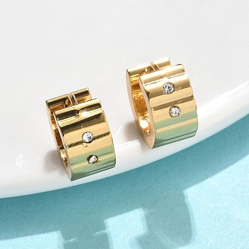 201 Stainless Steel Wide Huggie Hoop Earrings, with 304 Stainless Steel Pin and Glass, PVD Vacuum Plating, Long-Lasting Plated, Ring Shape, Golden, 13x7mm