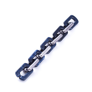 Handmade Acrylic Cable Chains, with CCB Plastic Linking Rings, Dark Blue, Link: 20x30.5x5mm, 20x30x6mm, about 39.37 inch(1m)/strand
