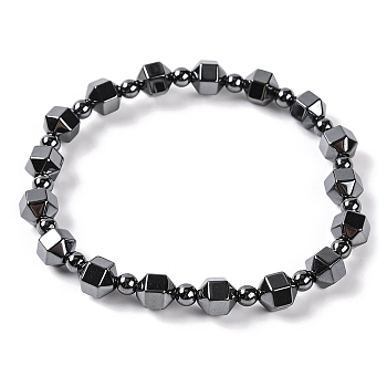 Round & Faceted Bicone Drum Synthetic Non-magnetic Hematite Beaded Stretch Bracelets for Women, Inner Diameter: 2-1/4 inch(5.7cm)