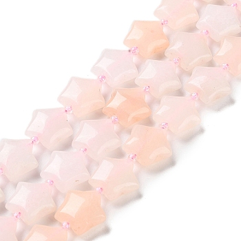 Natural Rose Quartz Beads Strands, with Seed Beads, Puffed Star, 14~15.5x15~16x6.5~7mm, Hole: 1mm, about 24~25pcs/strand, 15.55''~15.95''(39.5~40.5cm)