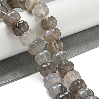 Natural Grey Agate Beads Strands, Pumpkin, 12x7.5~8mm, Hole: 1.4mm, about 25pcs/strand, 7.48~7.87''(19~20cm)