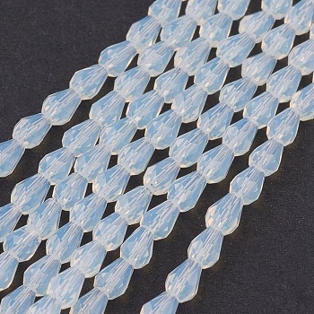 Imitation Opalite Glass Beads Strands, Faceted, teardrop, Clear, 5x3mm, Hole: 1mm, about 100pcs/strand, 18.3 inch~19 inch