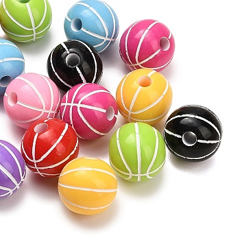 Sports Opaque Acrylic Beads, Craft Beads, Basketball, Mixed Color, 16mm, Hole: 3.8mm, about 227pcs/500g