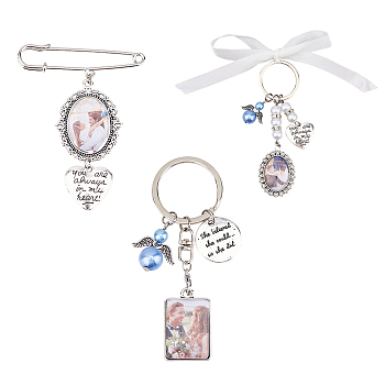 Alloy Pendant Decoration & Brooch Findings Kits, with Plastic and Glass Cabochons, Antique Silver & Platinum, 73mm, 2pcs/style