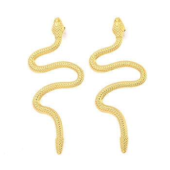 Ion Plating(IP) 304 Stainless Steel Dangle Studs Earring, Snake, Real 18K Gold Plated, 75x30mm