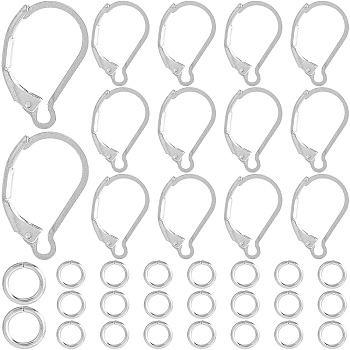 80Pcs 304 Stainless Steel Leverback Earring Findings, with 100Pcs Jump Rings, Stainless Steel Color, 16.5x10x2mm, Pin: 1mm