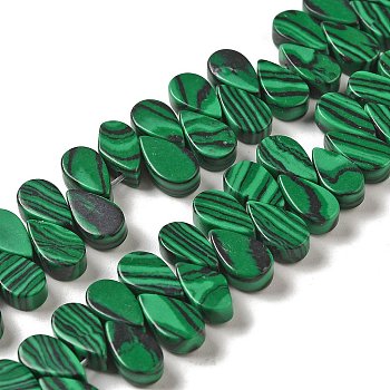 Synthetic Malachite Beads Strands, Teardrop, Top Drilled, 9~10x5~5.5x3.5~4mm, Hole: 0.7mm, about 40~48pcs/strand, 7.09~7.28''(18~18.5cm).