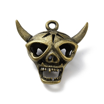 Halloween Alloy Pendants, Skull, Antique Bronze, 32x33.5x12.5mm, Hole: 2.5mm
