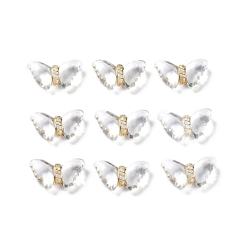 Plating Transparent Acrylic Beads, Golden Metal Enlaced, Butterfly, Clear, 9.5x16.5x5mm, Hole: 1.5mm, about 1260pcs/500g