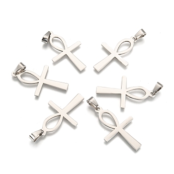 Easter Theme 304 Stainless Steel Pendants, Ankh Cross, Stainless Steel Color, 44.5x27x1.5mm, Hole: 5x9mm