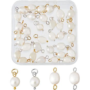 40Pcs 4 Styles Natural Cultured Freshwater Pearl Pendants, with 304 Stainless Steel Jump Rings, Polished Rice & Oval Charm, Mixed Color, 13.5~18.5x7~9x5~9mm, Hole: 2~3.6mm, 10pcs/style