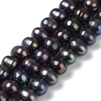 Natural Pearl Dyed Beads Strands, Round, Black, 8.5~9.5mm, Hole: 0.5mm, about 50pcs/strand, 15.75''(40cm)