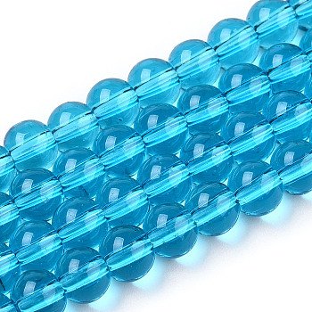 Transparent Glass Beads Strands, Round, Deep Sky Blue, 6~6.5mm, Hole: 1.4mm, about 67~70pcs/strand, 14.76 inch~15.16 inch(37.5~38.5cm)