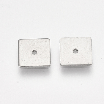 304 Stainless Steel Bead Spacrs, Square, Stainless Steel Color, 8x8x0.7mm, Hole: 1mm