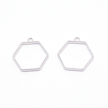 Alloy Open Back Bezel Pendants, for DIY UV Resin, Epoxy Resin, Pressed Flower Jewelry, Hexagon, Platinum, 29x28x3mm, Inner Diameter: 22x25mm, Hole:2.5mm