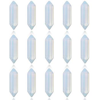 Faceted Bullet Opalite Double Terminated Pointed Beads, for Wire Wrapped Pendants Making, No Hole/Undrilled, 30x9x9mm, 15pcs/box
