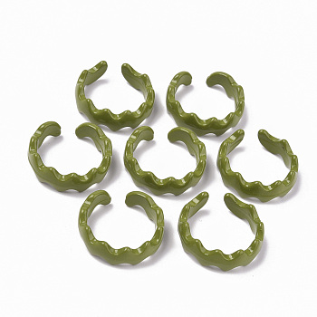 Spray Painted Alloy Cuff Rings, Open Rings, Cadmium Free & Lead Free, Wave, Olive Drab, US Size 5(15.7mm)