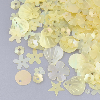 Ornament Accessories, PVC Plastic Paillette/Sequins Beads, Frosted, Mixed Shapes, Champagne Yellow, 3~13.5x3~13.5x0.2mm, Hole: 0.9~1.5mm