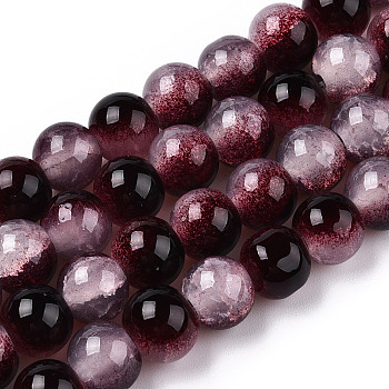 Crackle Baking Painted Imitation Jade Glass Beads Strands, Round, Coconut Brown, 8mm, Hole: 1.5mm, about 104~108pcs/strand, 29.72 inch~30.91 inch(75.5~78.5cm)