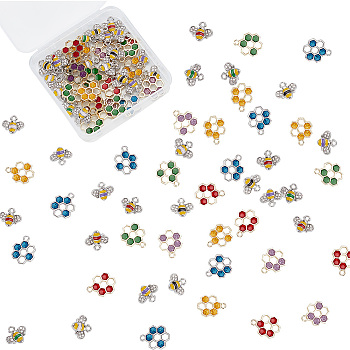 Nbeads 100Pcs 10 Style Alloy Enamel Charms, with Rhinestone, Bee/Honeycomb, Mixed Color, 12.5~19x14.5~15x1.5~2.5mm, Hole: 2mm, 10pcs/style