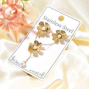 304 Stainless Steel Pendant Necklaces & Stud Earring Set for Women, Flower with Plastic Imitation Pearl Beads, Golden, 16.93 inch(430mm)