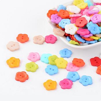 Beautiful Flower Buttons, Resin Button
, Mixed Color, about 14mm in diameter, hole: 1.5mm, about 400pcs/bag