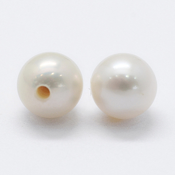Natural Cultured Freshwater Pearl Beads, Half Drilled, Round, Floral White, 4.5~5mm, Hole: 0.8mm