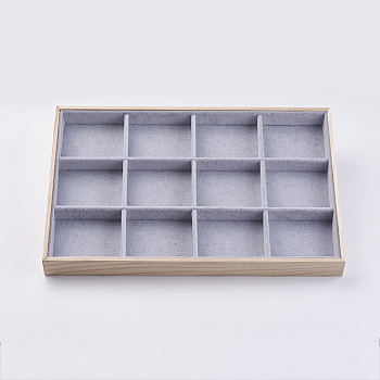Cuboid Wood Ornament Displays, Covered with Velvet, 12 Compartments, Light Grey, 35x24 x3.1cm